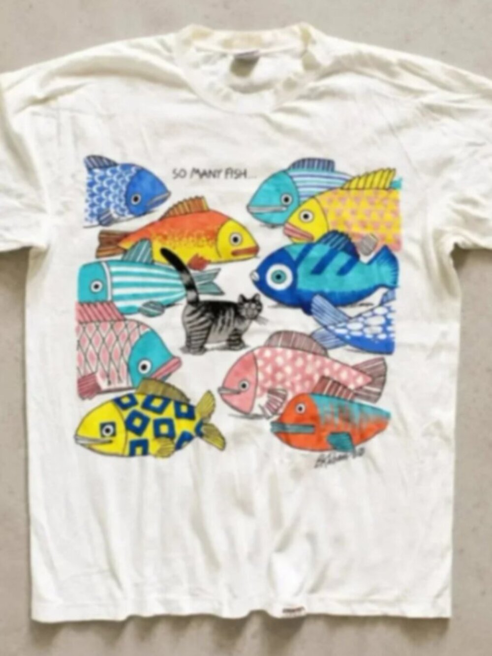 B Kliban Cat So Many Fish Retro Cartoon Graphic Unisex